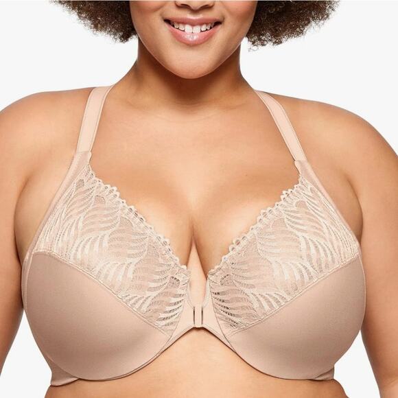 Glamorise Front Close TBack Wonderwire Underwire Bra 46C Nude‎ Beige 1246 - Picture 1 of 6